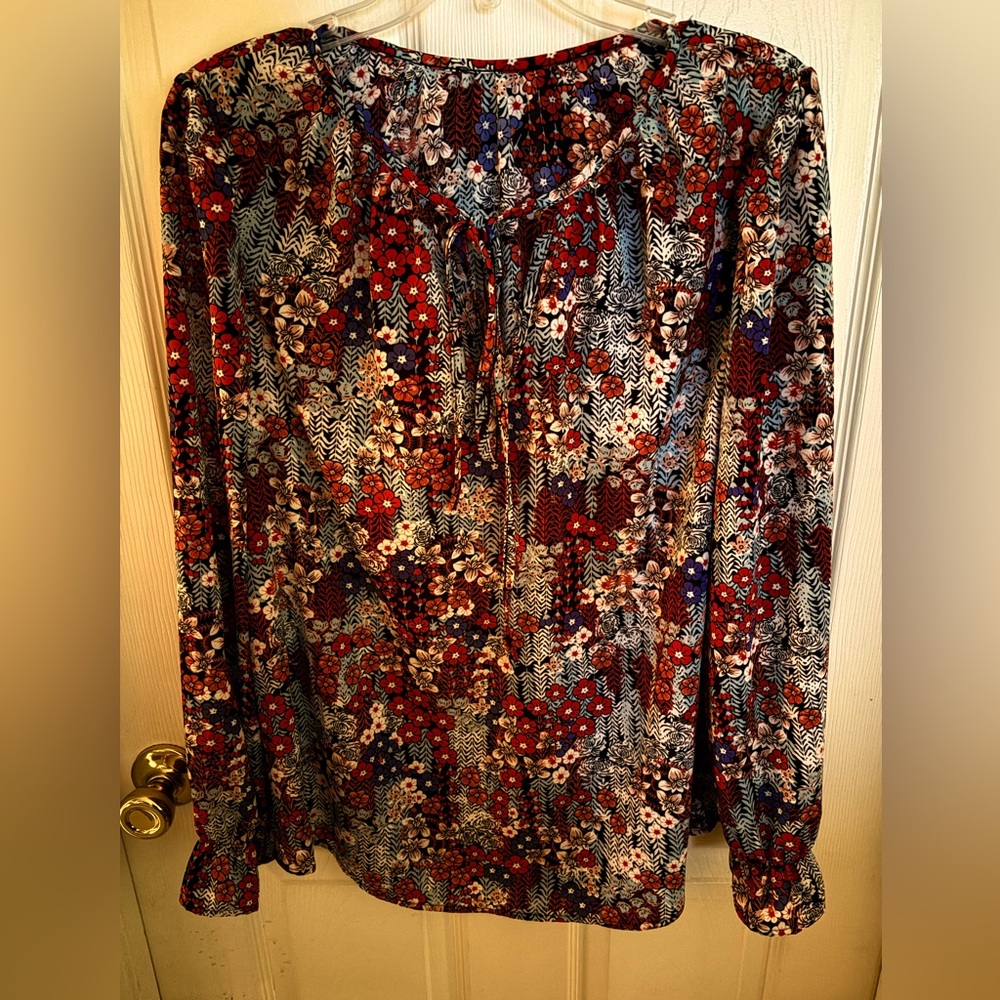 Vintage floral long sleeve boho peasant style blouse